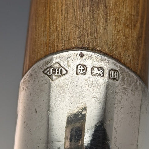 1926 British Vintage Men's Cane Sterling Silver Decoration Wood Grain Brown Shaft 92.5cm